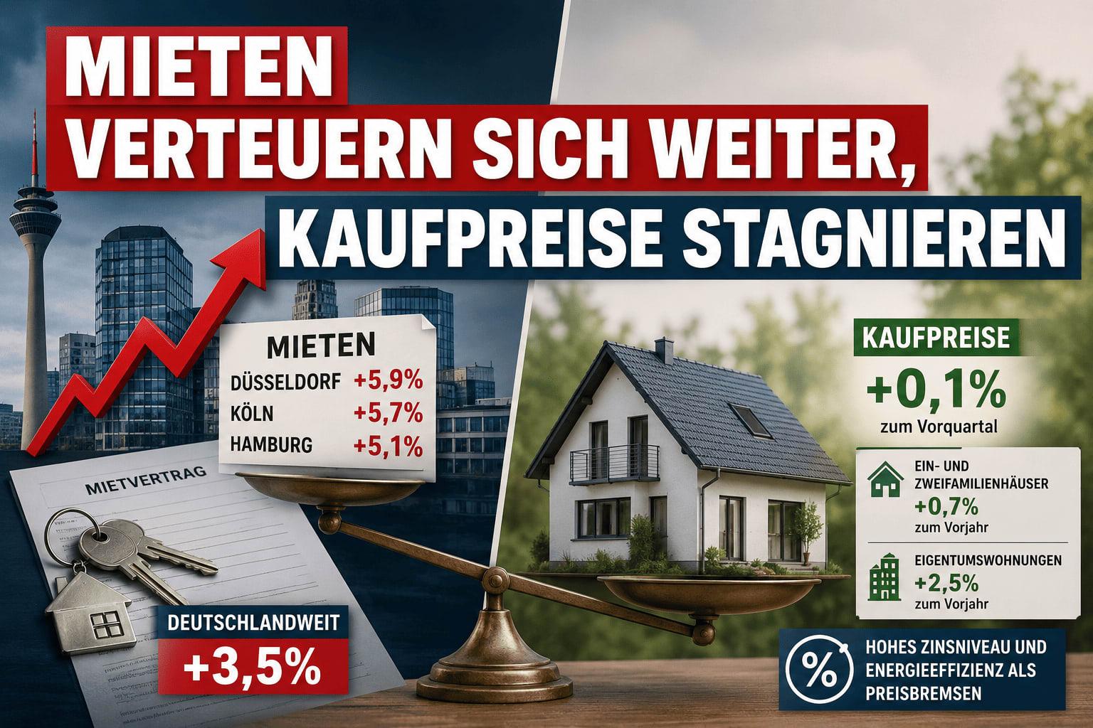 Mieten verteuern sich weiter, Kaufpreise stagnieren
